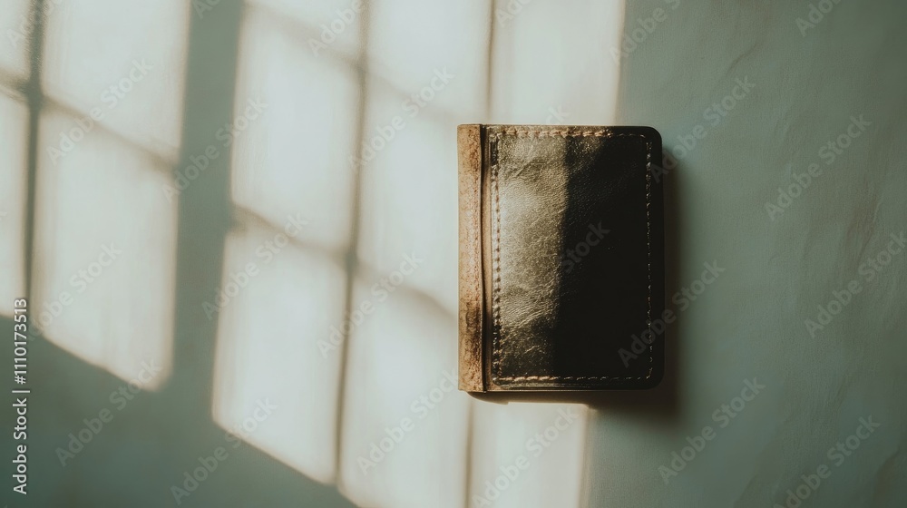 Poster classic leather wallet with subtle stitching displayed against a white background showcasing natural