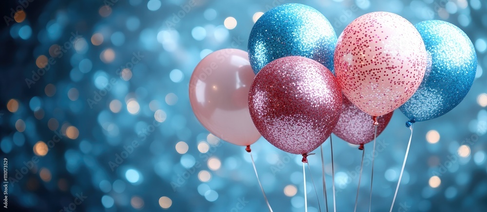 Poster vibrant glittering balloons with a dreamy bokeh background ideal for festive celebrations and custom
