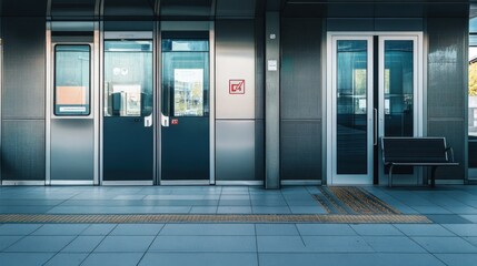 A striking representation of accessibility with an innovative public transportation system designed with features for all abilities, such as ramps, braille signs