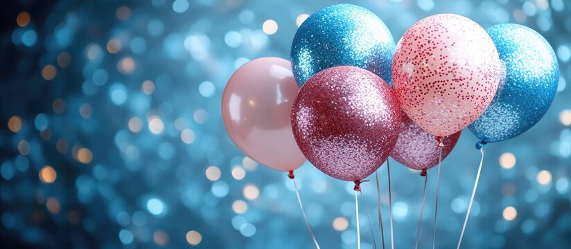 Vibrant glittering balloons with a dreamy bokeh background ideal for festive celebrations and customizable text space