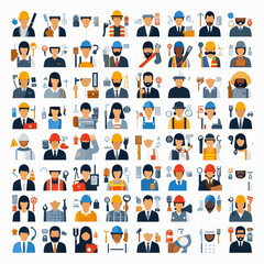 Global Workforce Icon Sheet on White Background - AI Generated