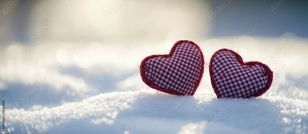 Aufkleber valentine's day backdrop featuring two checkered hearts nestled on a snowy surface reflecting love a