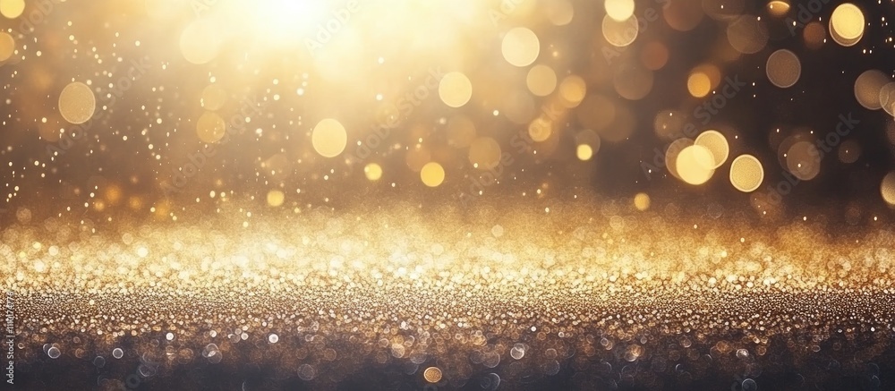 Poster Golden sparkling bokeh background with blurred lights creating a festive and vibrant design backdrop for celebrations and events