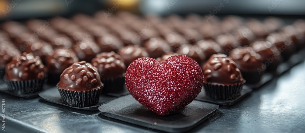 Aufkleber chocolates arranged in a heart shape emphasizing romantic love on a stylish table display for specia