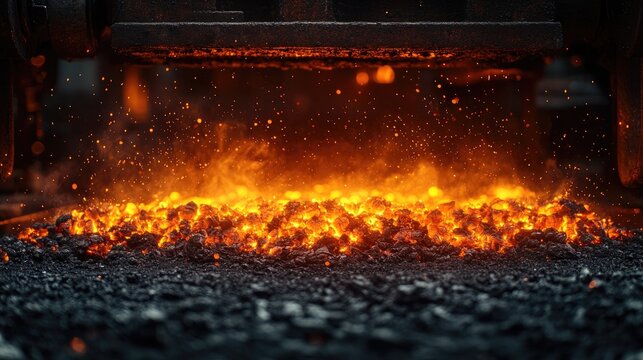 Embers glowing in an iron forge with fire heat coal and ash creating a mesmerizing display of craftsmanship and intensity