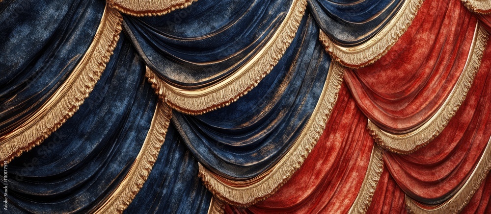 Poster lush velvet theatre curtain with vibrant colors and intricate detailing creating an elegant backdrop