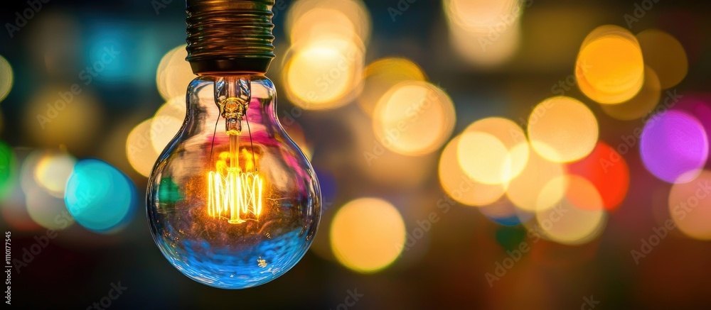 Poster colorful light bulb with vibrant bokeh background creating a festive atmosphere at a celebration or 