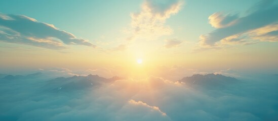 Fototapeta premium Stunning sunrise over mountains with vibrant colors and clouds creating a breathtaking natural landscape from a high vantage point