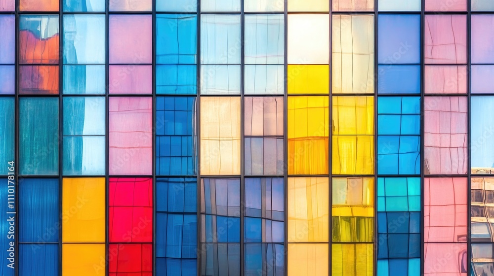 Aufkleber Vibrant geometric window reflections showcasing colorful abstract design in modern architecture for artistic backgrounds and presentations.