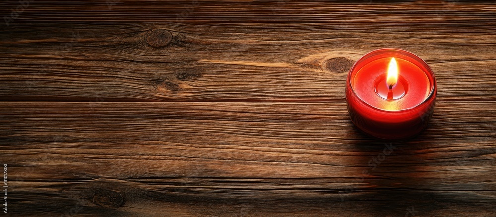 Aufkleber warm glowing red candle on rustic wooden table creating a cozy serene atmosphere ideal for relaxatio