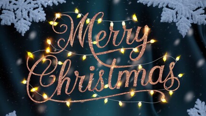 Merry Christmas Glitter Text with String Lights - Festive Holiday Design