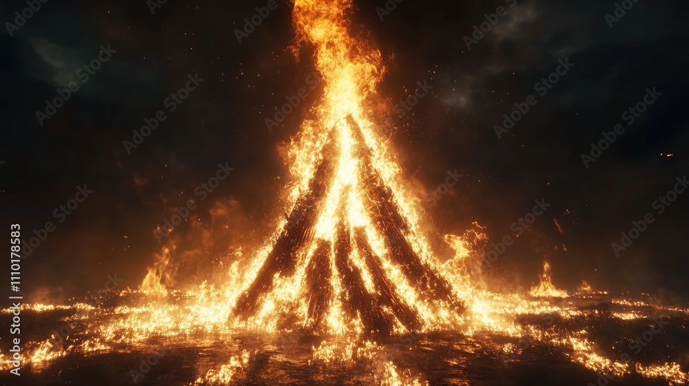 Poster majestic bonfire blazing brightly at night creating a mesmerizing display of flames and light in a d