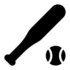 Baseball Icon in Glyph Style. Black Fill