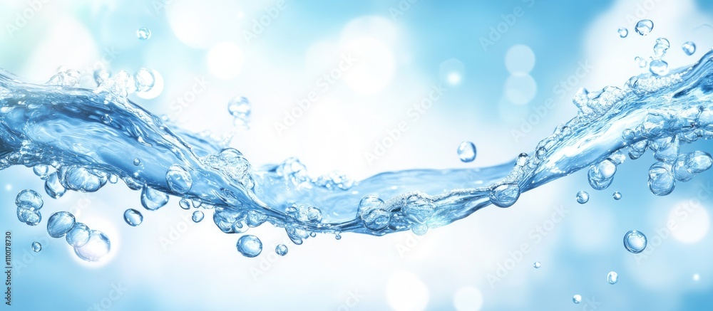 Aufkleber Crystal clear water with bubbles and a soft blue background creating a serene and refreshing nature scene.