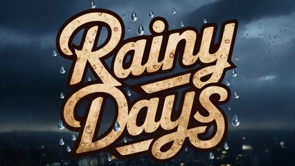 Rainy Days Typography, Vintage Text Effect with Raindrops on Window, Rainy Season Design Element