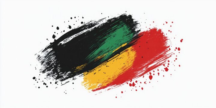Black History Month Background. Juneteenth freedom day banner with paint splashes. June 19 poster design in black, gree, red, yellow colors of Pan African flag