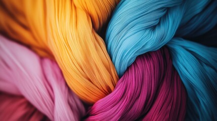 A striking visual of abstract, multi-colored threads intertwining to form a unified, intricate fabric on a smooth background