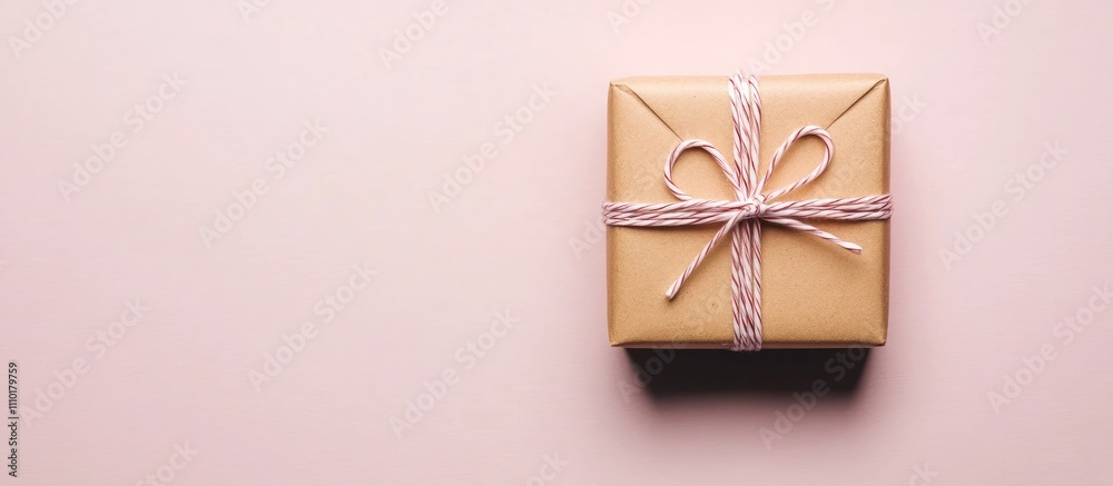 Poster Gift box with ribbon on soft pink background ideal for minimalist holiday card design with space for personalized message or text.