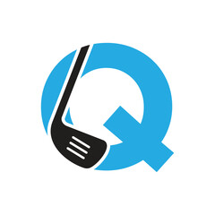 Letter Q Hockey Logo. Field Hockey Logo Concept With Hockey Stick Symbol