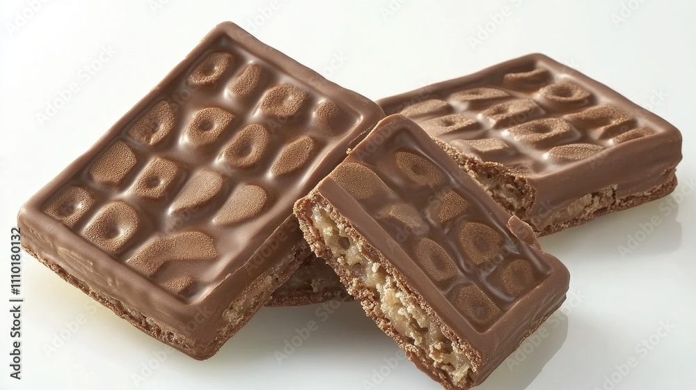 Poster chocolate wafer bars showcasing delicious layers of sweetness and crunch in an appetizing arrangemen