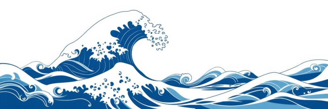 Japanese style wave pattern texture resembling traditional artworks, design, japanese