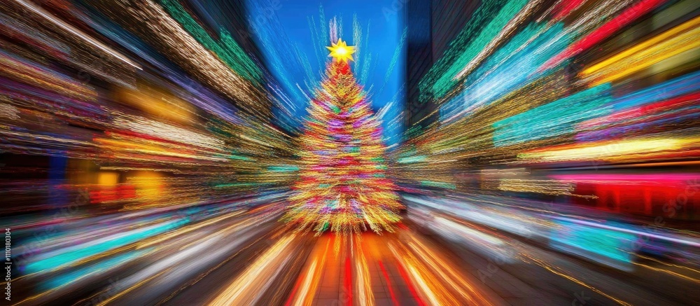 Aufkleber vibrant christmas tree decoration with a dynamic blurred background creating a festive holiday atmos