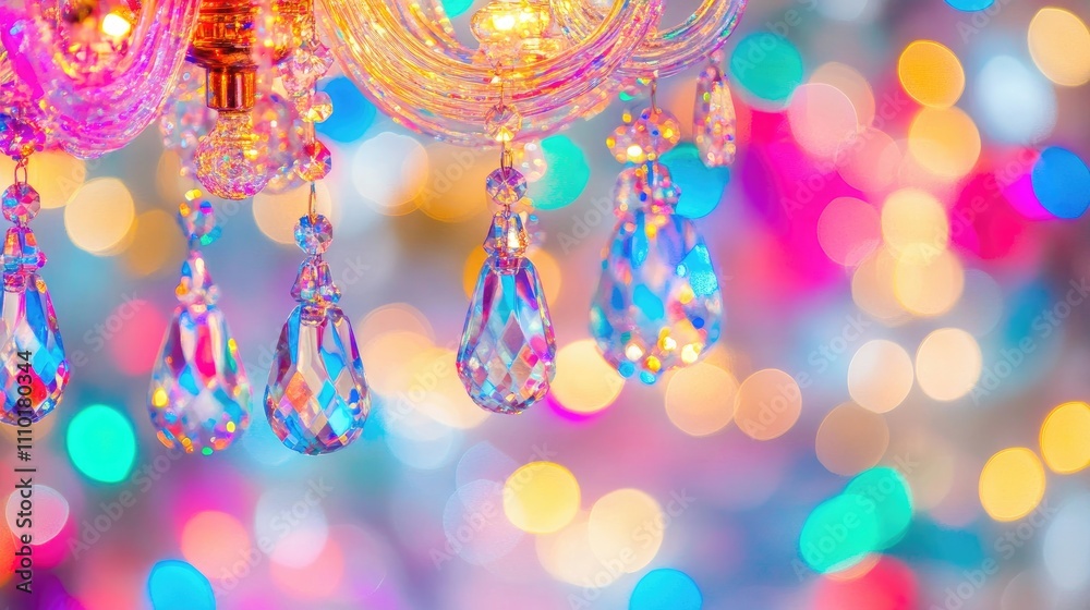 Aufkleber colorful bokeh lights with crystal chandelier reflectors creating a vibrant abstract background for 