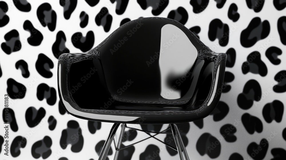 Poster black modern chair against a stylish leopard print pattern wall in monochrome aesthetic design setti