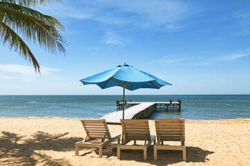 Sonasea Beach, Phu Quoc, Vietnam - November 26th 2024: Coastal Resort Scenery of Phu Quoc Island in Vietnam. A Tropical Tourism Destination for Summer Vacation in Southeast Asia. On a hot sunny day.