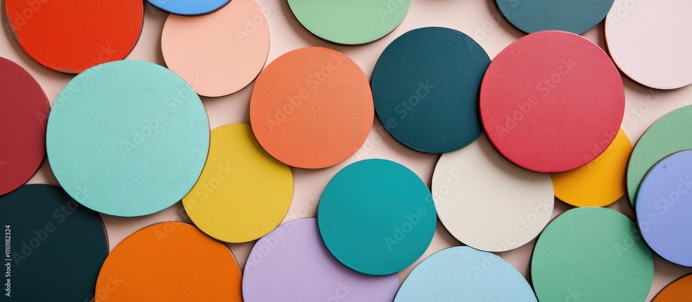 Poster abstract composition of colored circles arranged on a soft background creating a visually pleasing a