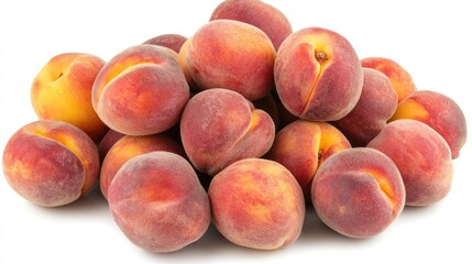 Fresh ripe peaches arranged on a clean white background highlighting their vibrant colors and texture perfect for food and health themes.