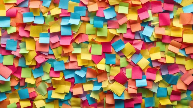 Colorful sticky notes background with motivational text reminders for self-improvement and inspiration in business and finance contexts.