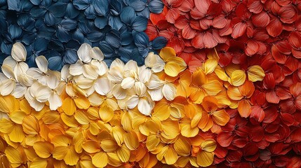 Vibrant floral petals in romanian flag colors: captivating red, yellow, and blue arrangement