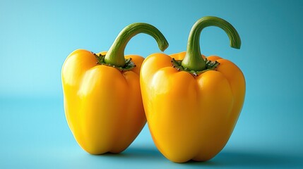 Fresh yellow bell peppers on vibrant blue background