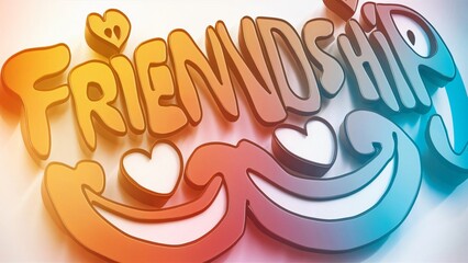 Vibrant 3D Friendship Typography with Hearts and Smiles, Perfect for Social Media, Cards, and More