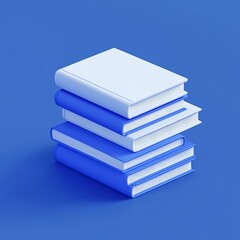 Vibrant 3D Stack of Books with Bookmarks on Minimalist Blue Background