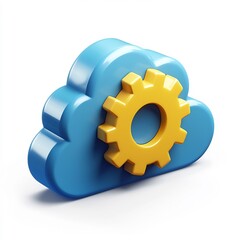 Vibrant Cartoon-Style 3D Cloud Icon with Gear Representing Settings on Minimal White Background