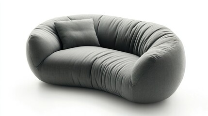 Elegant gray velor sofa with cushioned design isolated on a white background showcasing modern furniture aesthetics and comfort.