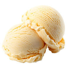 Two creamy scoops of vanilla ice cream, perfectly shaped and ready to enjoy. A delightful treat for warm days or special occasions.