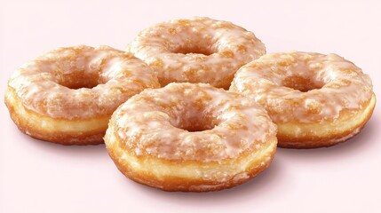 Naklejka premium Frosted donuts arranged on a pastel pink background showcasing delicious sweets for dessert lovers and bakery themes