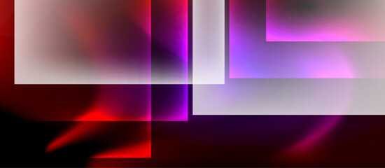 Glass squares with neon shiny light abstract background