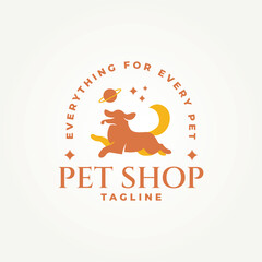 Fototapeta premium minimalist pet shop icon logo vector illustration design. simple modern dog playing ball with paw symbol logo concept