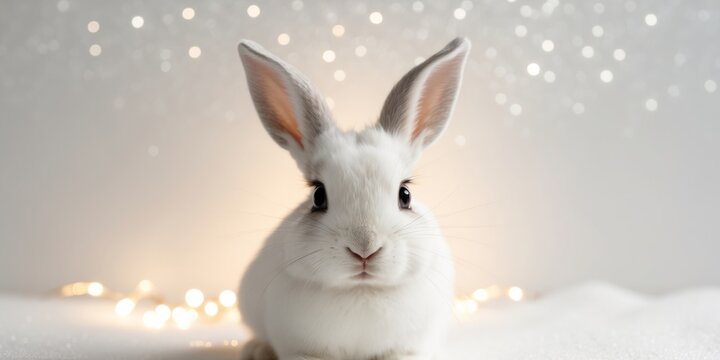 Cute bunny looking curiously at the camera with a sparkling background.