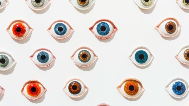 Variety of colorful googly eyes arranged on a clean white background for creative displays and playful designs