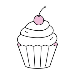 Playful Lineart Pastel Cupcake Illustration with Smooth Layers and Glossy Frosting.