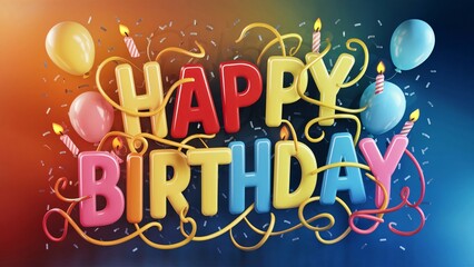 Fototapeta premium 3D Colorful Happy Birthday Typography with Balloons and Candles - Festive Celebration Design