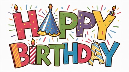 Happy Birthday! Colorful Festive Lettering with Candles and Confetti - Birthday Card Design