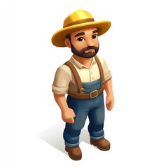Obraz premium Cartoon farmer in overalls and hat.