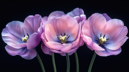 Fototapeta premium Beautiful purple tulips arranged elegantly against a dark background showcasing vibrant colors and delicate textures.