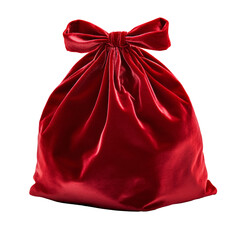 Open red velvet sack isolated on white & transparent a background.